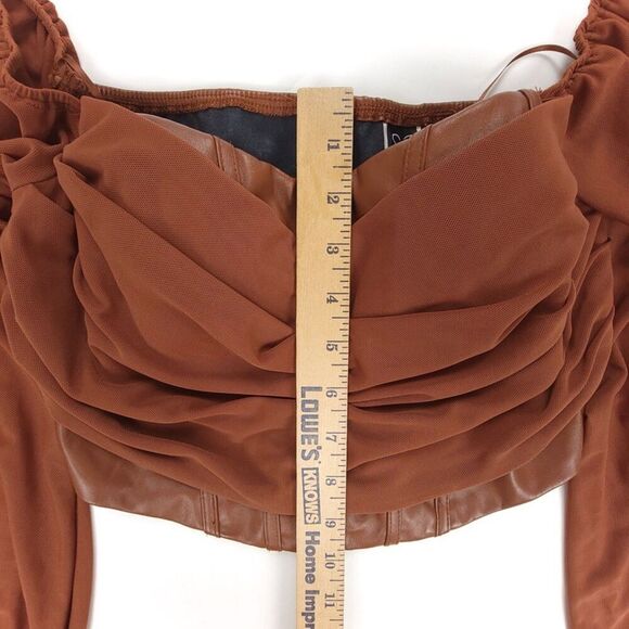 WINDSOR Edgy Luxe Off The Shoulder Corset Top Womens Small Brown Mesh Leather - Picture 3 of 8